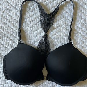 Black padded racerback bra with underwire. 34D